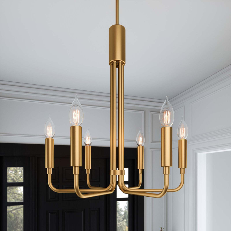 Modway Rekindle 6-Light Chandelier, Satin Brass