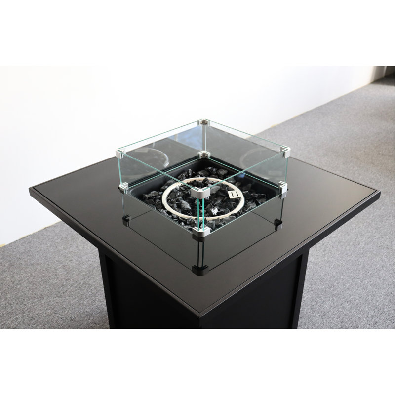 30" Black Metal Fire Table With Smoked Glass - Steel Build, 40,000 , Hidden Propane Tank Access. Transform Your Outdoor Area All Year Long Powder-Coated Fireplace Robust Construction, Compartment.