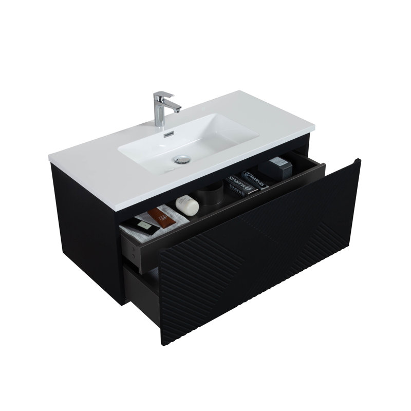 Meuble-lavabo mural simple 35,5 po avec plateau en polymère Lakeitra