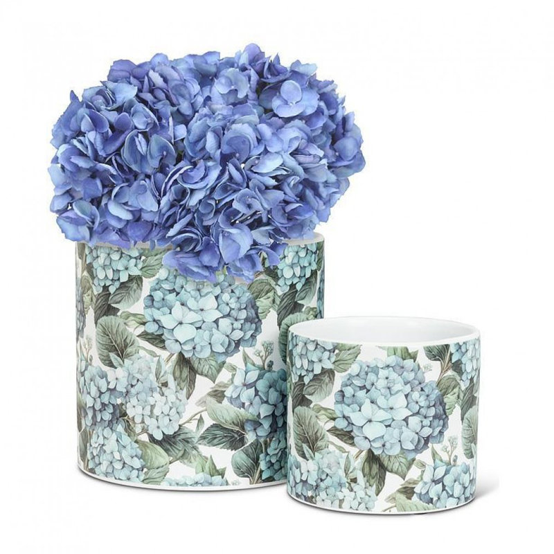 Jardinière à imprimé hortensias, H 6 po x l 6,5 po x P 6,5 po