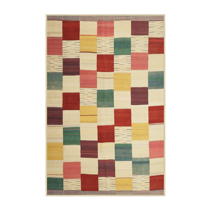 Tapis beige/rouge/jaune contemporain, Rectangle 2 pi x 4 pi