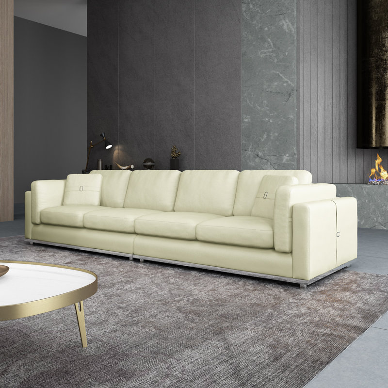 Picasso Sofa, 32" H x 117" W x 39" D, White Genuine Leather