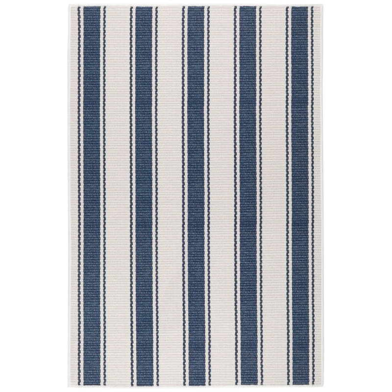 Blue Awning Stripe Machine Washable Rug, Rectangle 5' x 8'