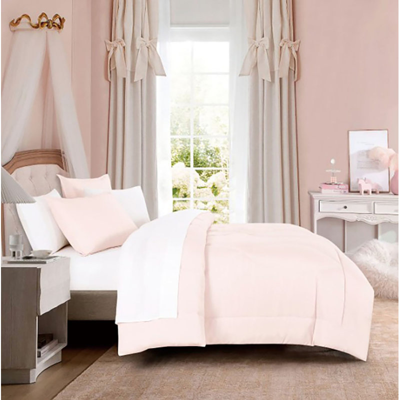 7 Piece Pink & White Solid Comforter Set Soft Bedding, Queen Comforter + 6 Additional Pieces