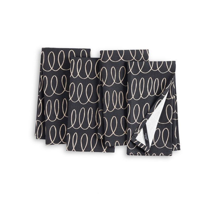 Loop And Dot 100% Cotton Loop Square Napkin Set, Onyx Black/Gray