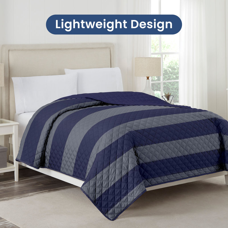 Martex Reversible Coverlet, Twin, Graphite/Navy Rugby Stripe