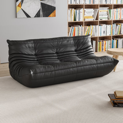 Armless Large Microfiber Leather 3-Seat Bean Bag Sofa, Soft Armless Fireside Lounge Chair