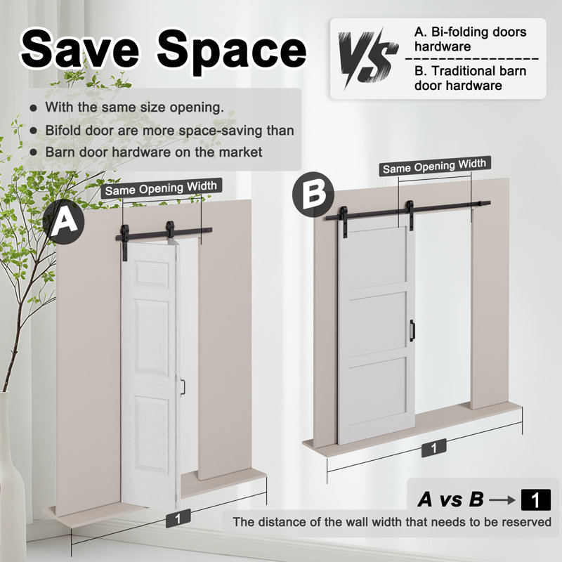 Porte de grange pliable à 6 treillis en forme de placard avec trousse de quincaillerie d'installation, 80 po x 84 po