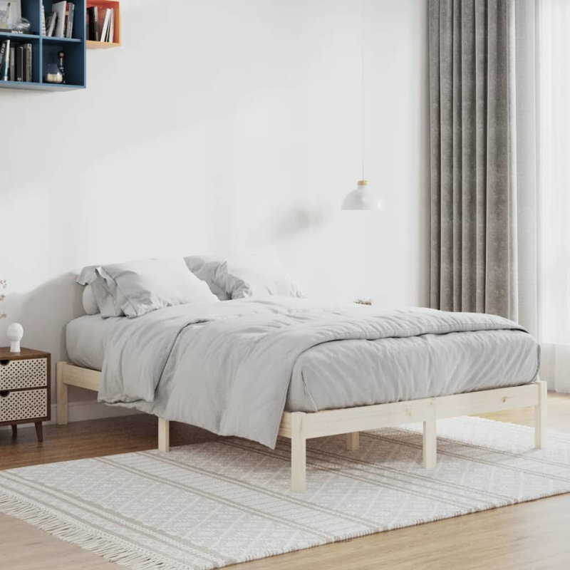 Structure de lit en bois de pin massif naturel, Lit double