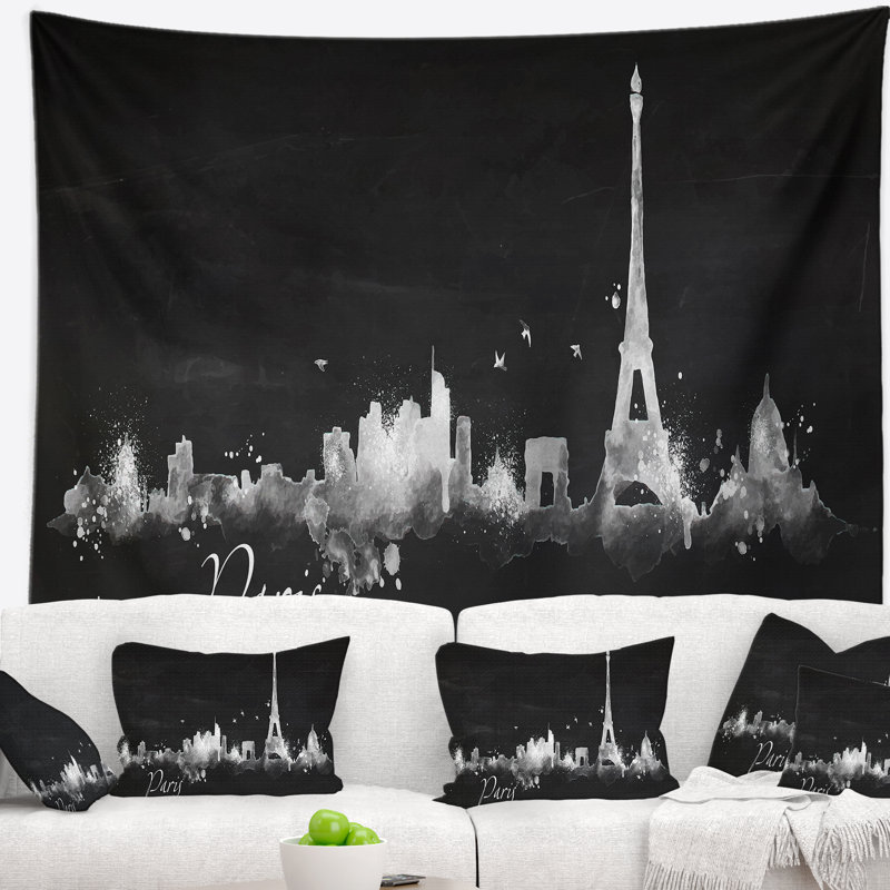 Paysage urbain tapisserie silhouette noire paris, H 32 po x l 39 po