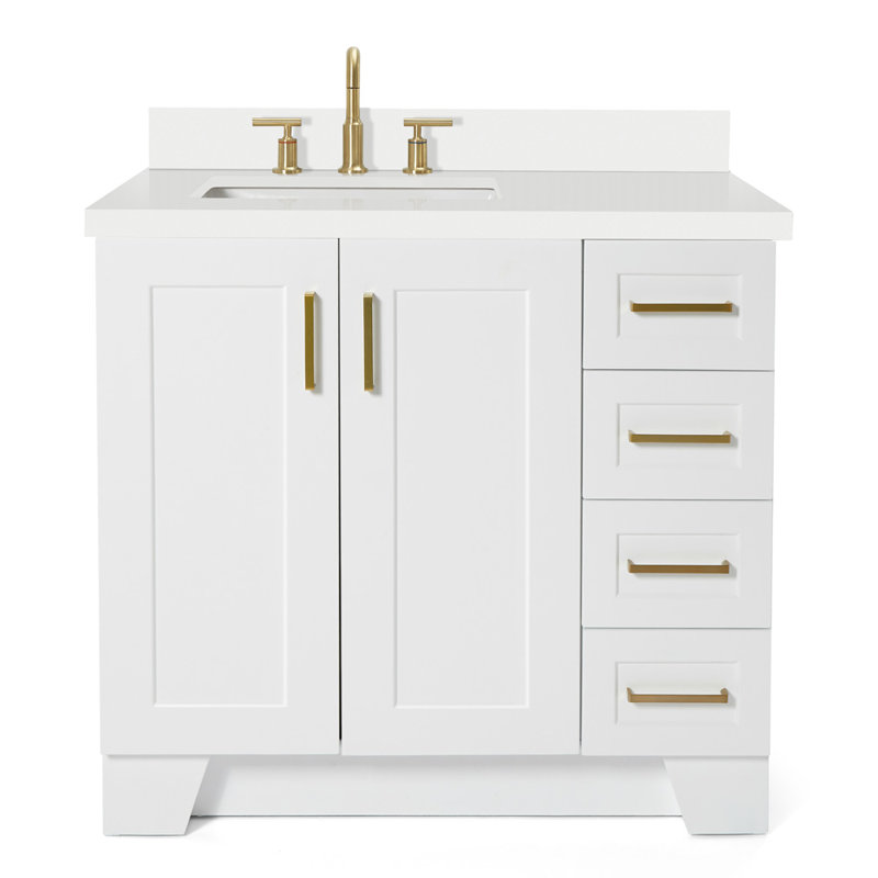 37 IN. Single Bathroom Vanity, White, Rectangular, Left
