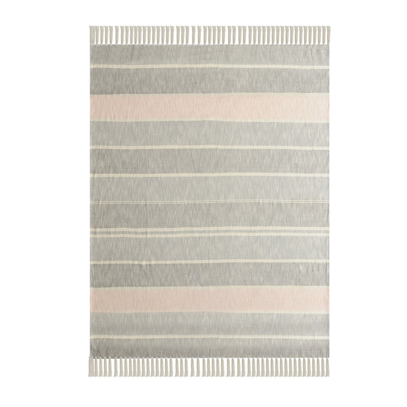 Gray Woven Cotton Striped Throw Blanket