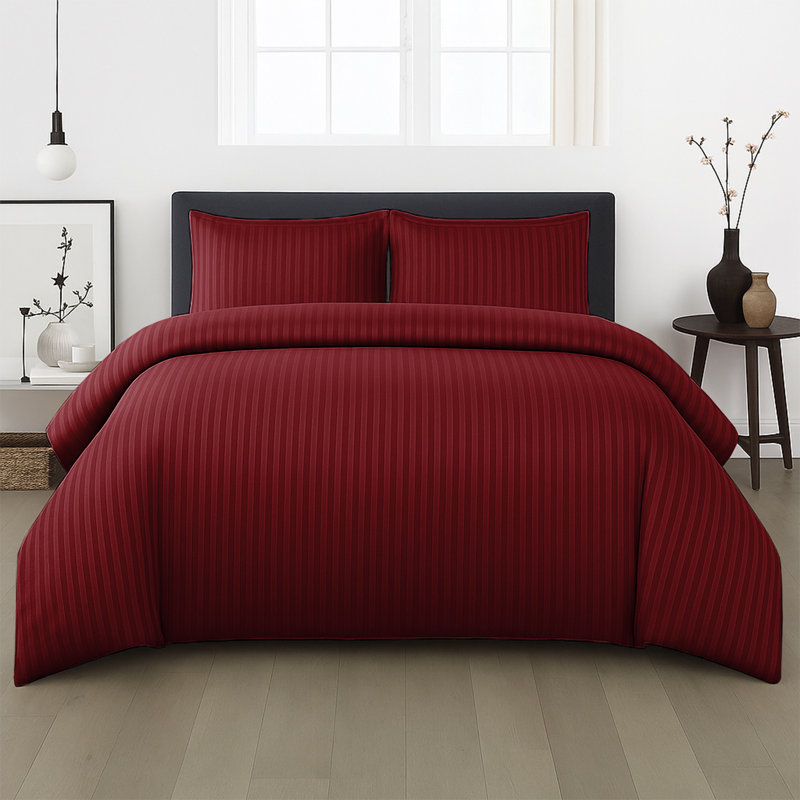 Microfiber Stripe Duvet Complete Set With Striped Pillows & Fitted Sheet, Single Duvet +1 Fitted Sheet +1 Pillowcase
