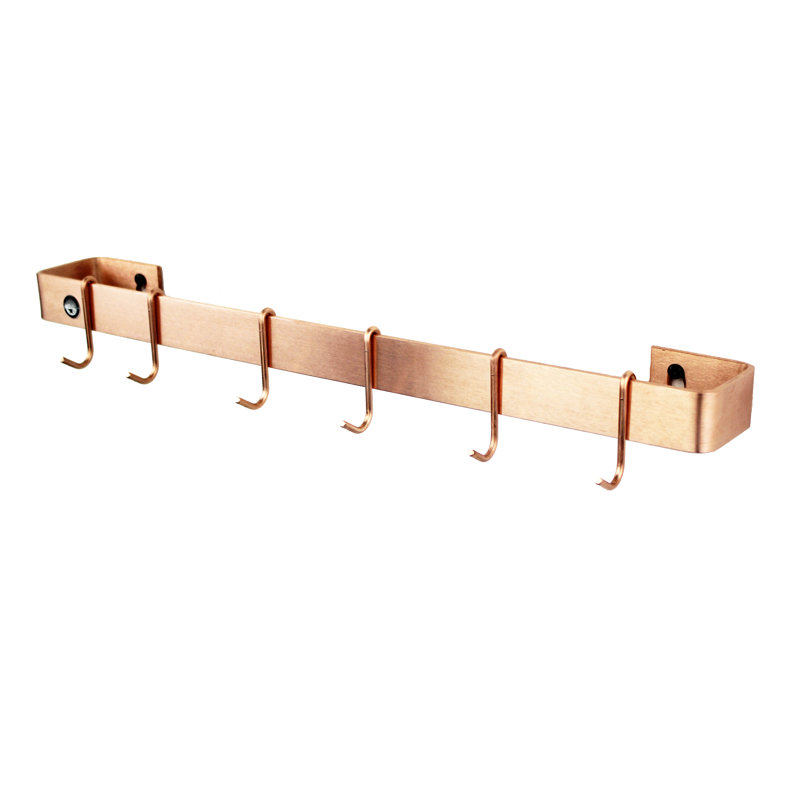 Utensil Bar Handcrafted Wall Mounted Pot Rack, 3" H x 24" W x 3" D, Brushed Copper