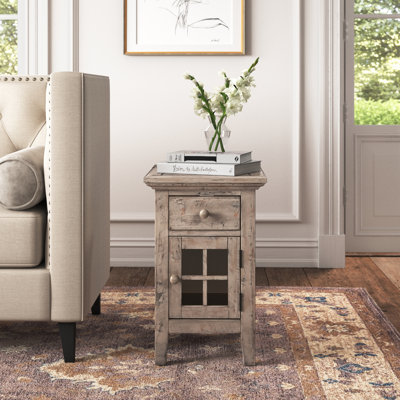 Knorr Solid Wood End Table with Storage and Built-In Outlets