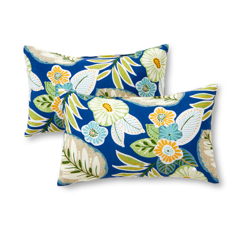 Coussin lombaire à rayures intérieur/extérieur Henrich, Marlow bleu à motif floral, Ensemble de 2