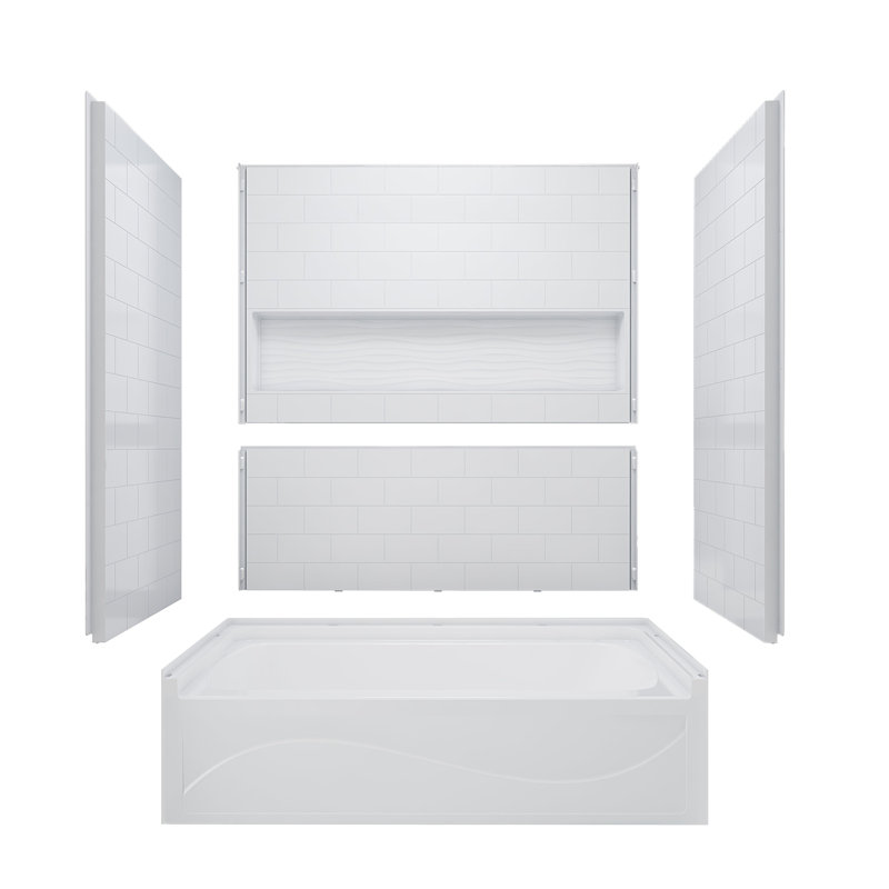 White Acrylic 60" x 32" 4-Piece Alcove Tub Surround