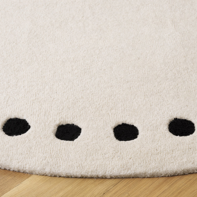 Lexy Polka Dots Handmade Tufted Cotton/Wool Area Rug in Ivory/Black, Round 6'