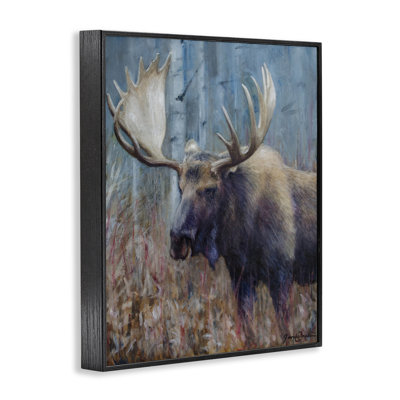 Expressive Moose in Forest Framed Giclee, design by James Corwin