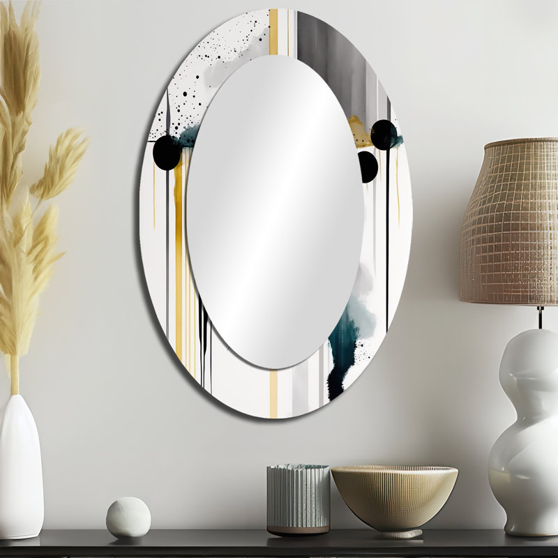 Décoration abstraite abstraite formes III - miroir mural ovale blanc, 36 po x 24 po