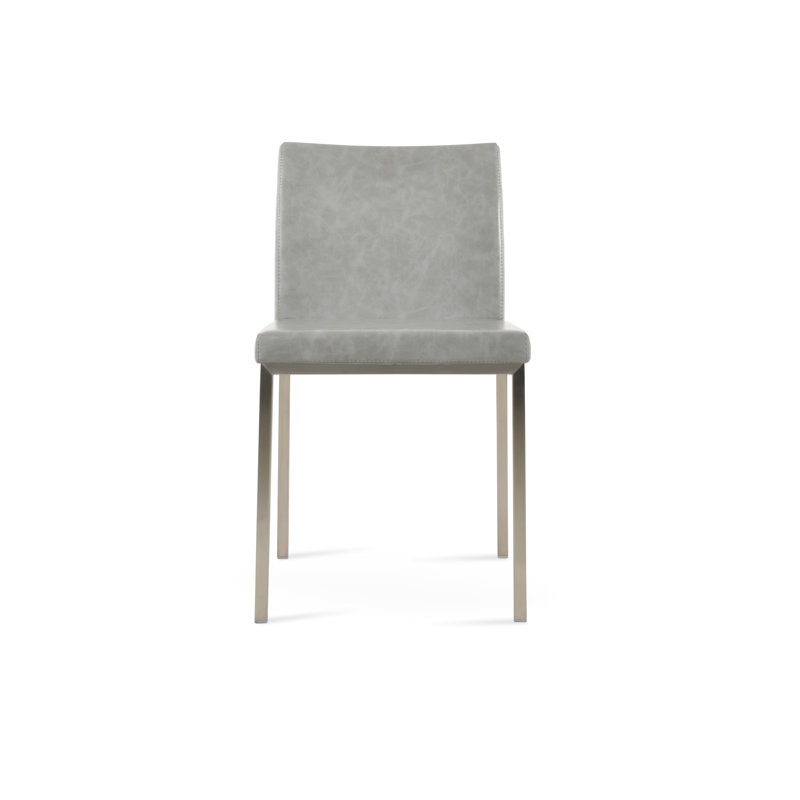 Chaise d'appoint en métal Aria, Matériau gris clair en microfibres de polyester e, Acier inoxydable