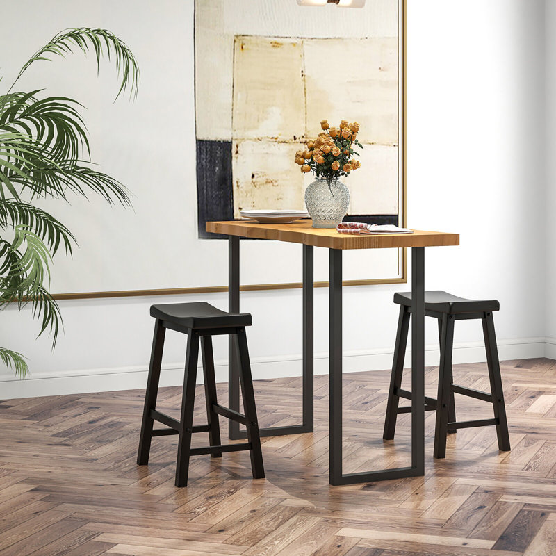 Counter Stool with Solid Wood Frame, Black