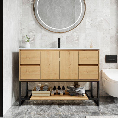 48 Inch Single Sink Freestanding Metal Frame Bathroom Vanity With Sink Top, Faucet, Modern Bathroom Vanity With Storage Cabinet And Open Shelf