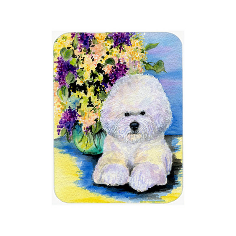 Planche à découper en verre Bichon frisé et fleurs Winston porter