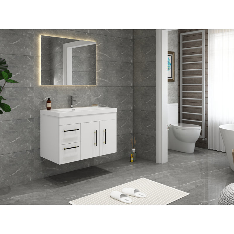 Ensemble de meuble-lavabo simple mural 36 po Carliss, Blanc, Noir