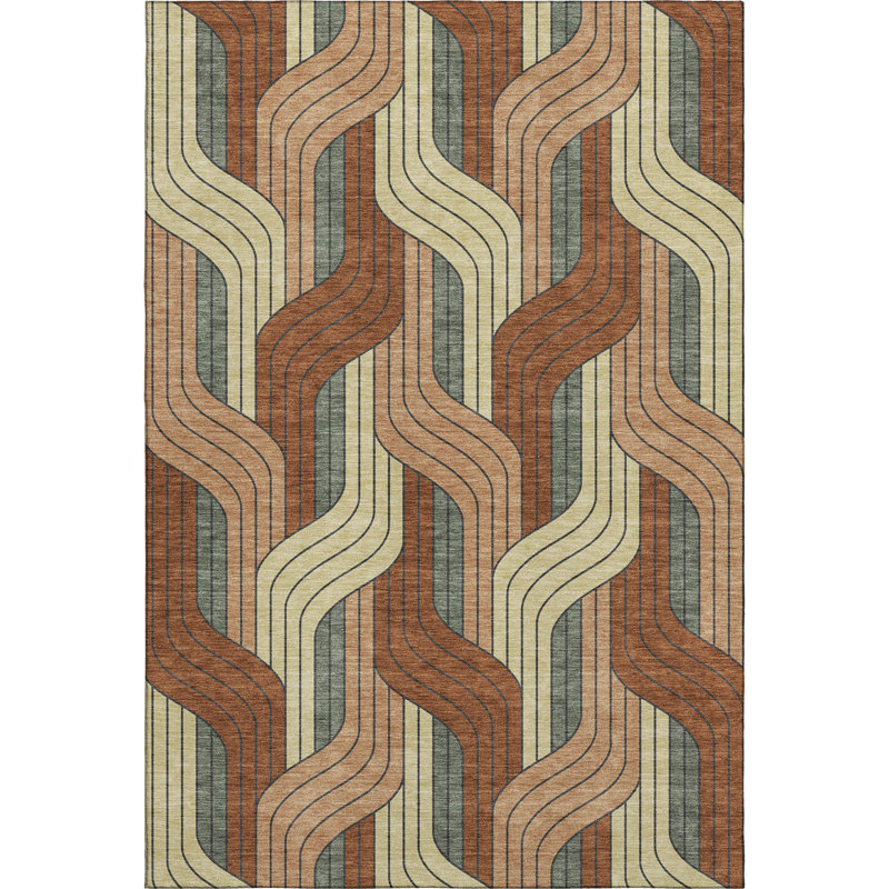 Premium Machine Washable Mayfield AMF2422 Striped Rug, 8' x 10', Paprika