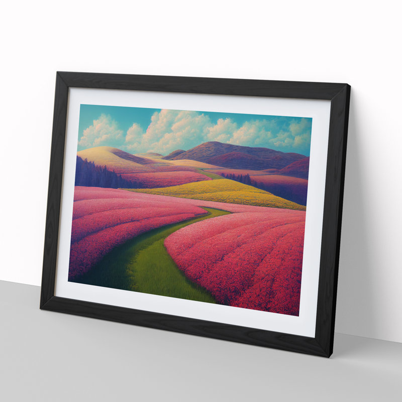Pretty Spring Meadow Landscape Vol.4 - Single Picture Frame Print, Black Framed, 46cm H x 64cm W x 2cm D