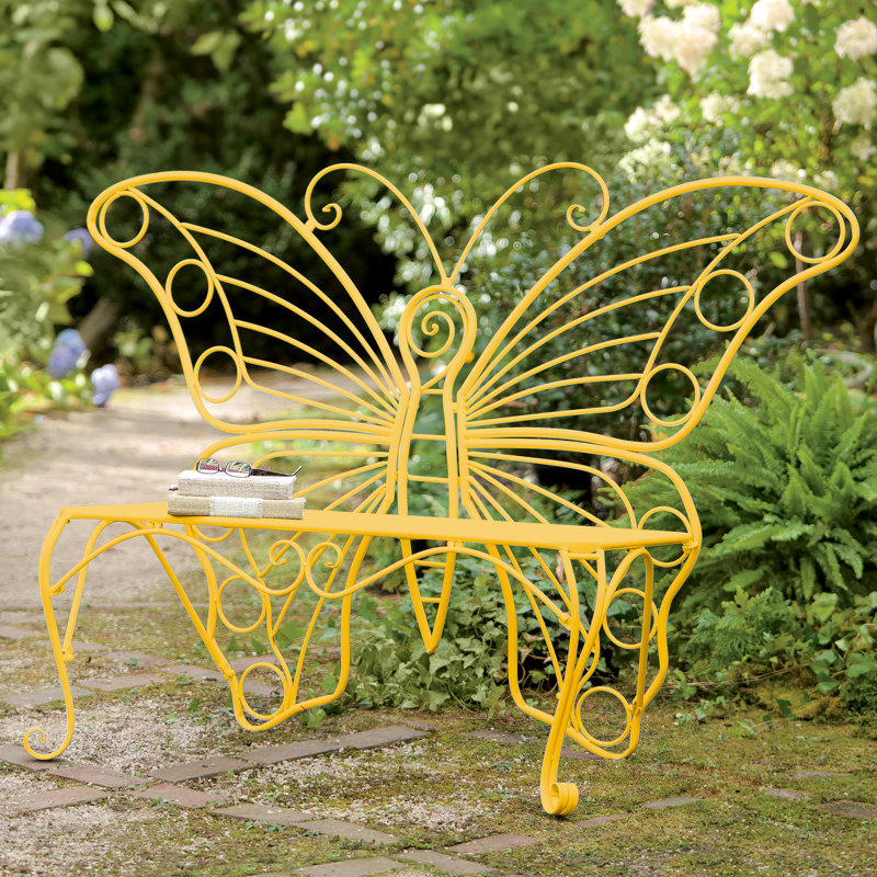Banc de jardin en métal 40 po, Jaune, H 40 po x l 64 po x P 19 po