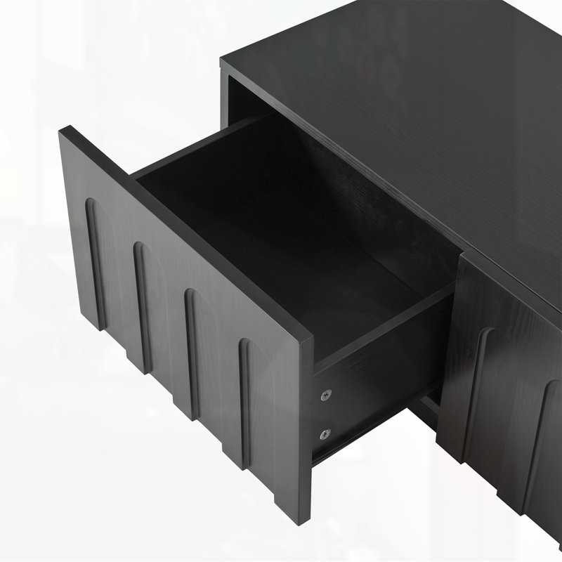 Meuble télé avec design arqué pour téléviseur de 80 po ou moins, table basse, Noir