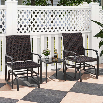 Winston Porter 3 Pcs Patio Gliding Set With Tempered Glass Coffee Table Quick Dry Foam Wicker All Weather by Winston Porter