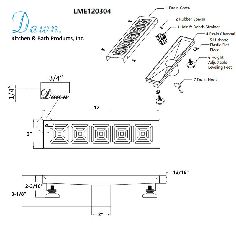 Mamore River Series 12 Inch Long Stainless Steel Linear Floor Shower Drain