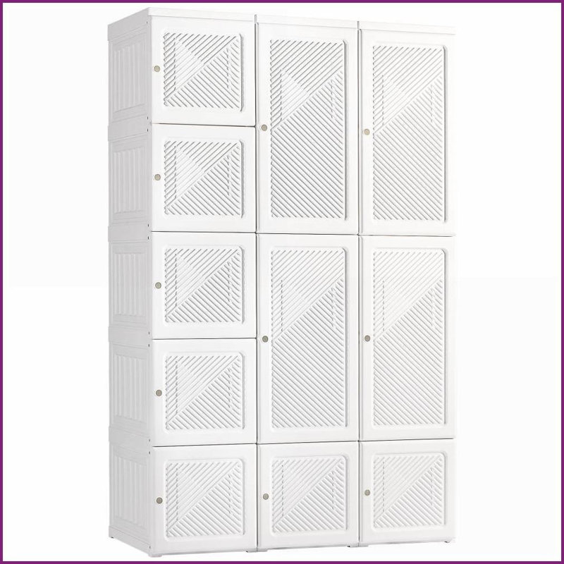 Portable Wardrobe Closet with 11 Cubes, Hanging Rod | Magnet Doors | White ABS