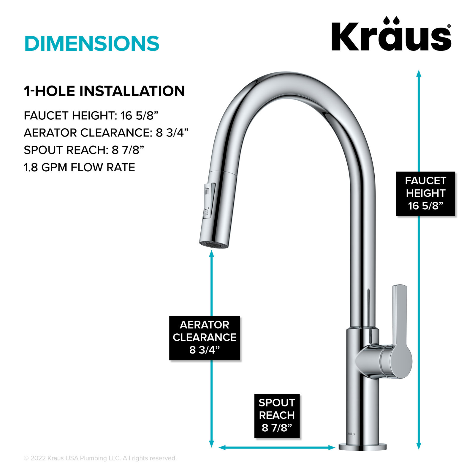 Kraus Oletto Pull-Down Kitchen Faucet, Chrome