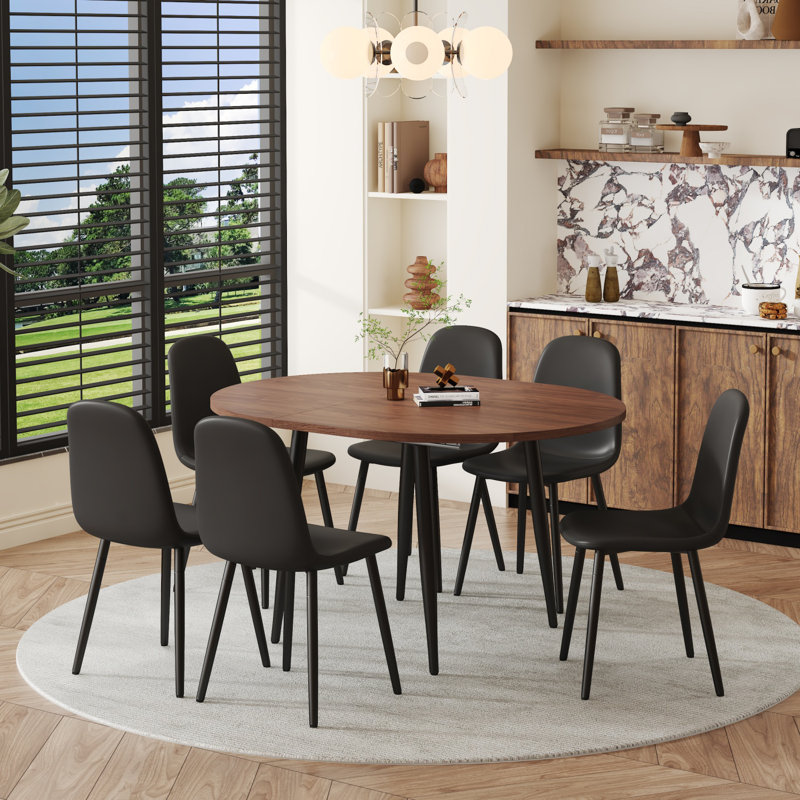 Ensemble de table de salle à manger extensible de 42 à 54 po avec chaises rembourrées confortables, Noir