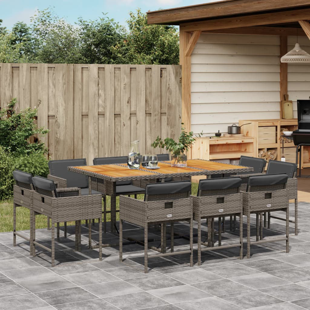 11-Tlg. Garten-Essgruppe mit Kissen Beige Polyrattan