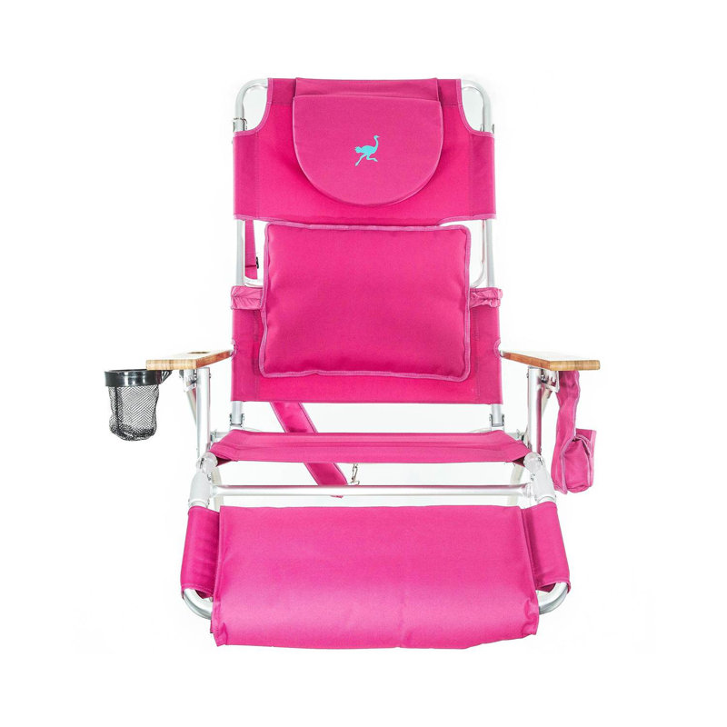 Pink Adjustable Aluminum Beach Lounger with Cushions and Arms