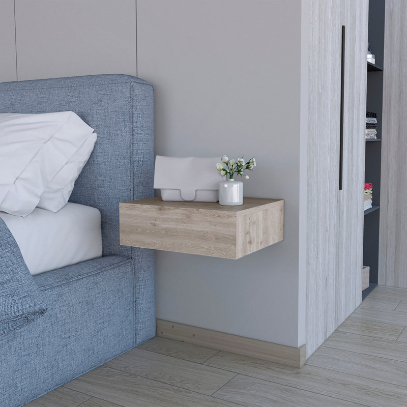 Table de chevet flottante murale gris clair, Gris clair, Wood
