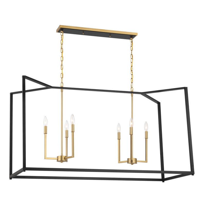 Everly Quinn Paulyne - 6 Light Island In Coal Black & Signature Brass Finish