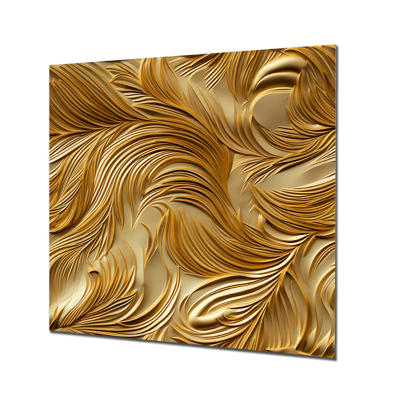 Golden Feathers Serenity IV - Feathersmetal, art mural, H 16 po x l 16 po