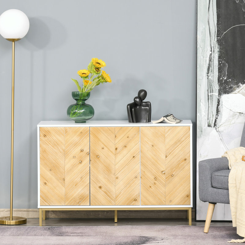 Console de rangement en bois avec 4 portes en verre