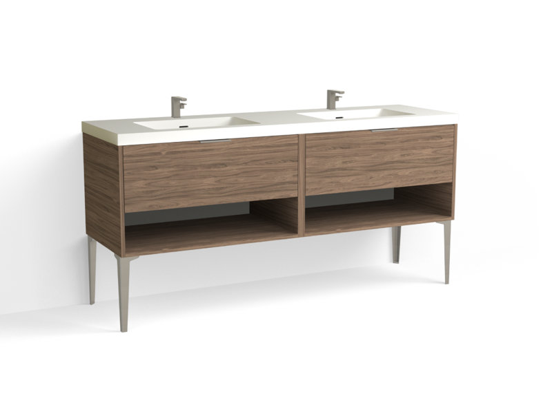 Modo 72" W Freestanding Double Bathroom Vanity with Dean Leg, Glossy White/Single, Biondo, Matte Black