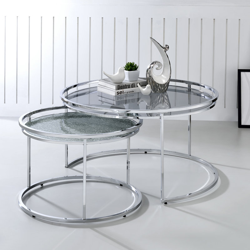 Autley Glass Top Nesting Coffee Table, Gray