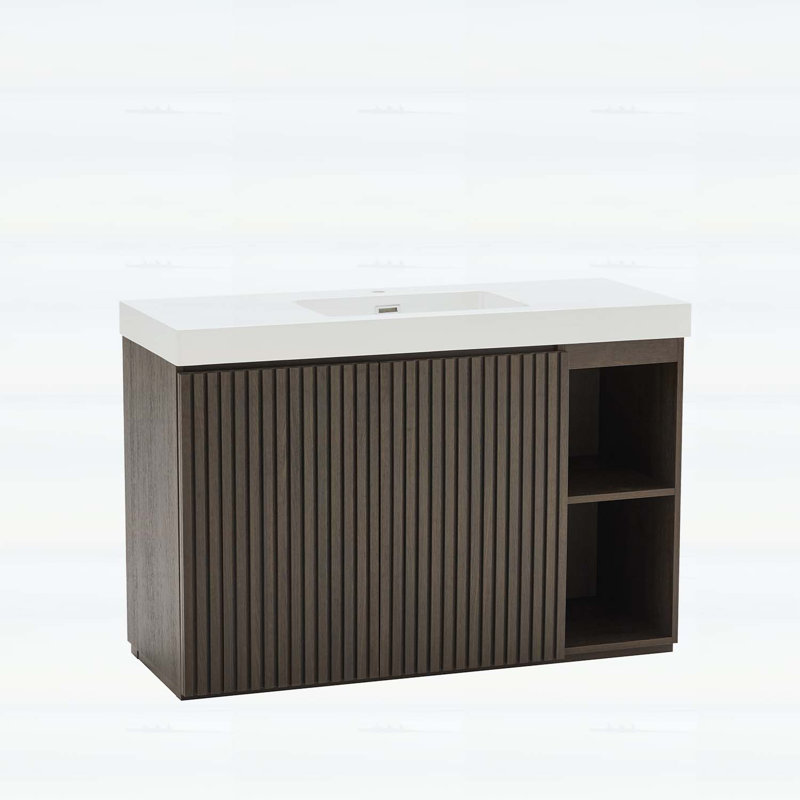 Bathroom Vanity with Sink,Storage for Modern Bathrooms, Oak Smoke, White