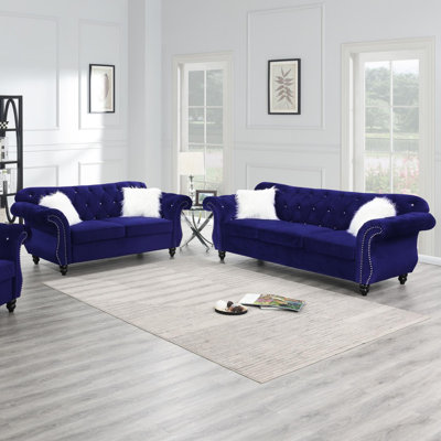 Ensemble de canapé 2 pièces Canapé rembourré en velours indigo