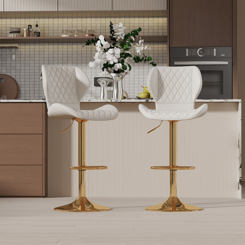 Tabouret de comptoir rotatif à hauteur réglable Tierone, Crème, Or