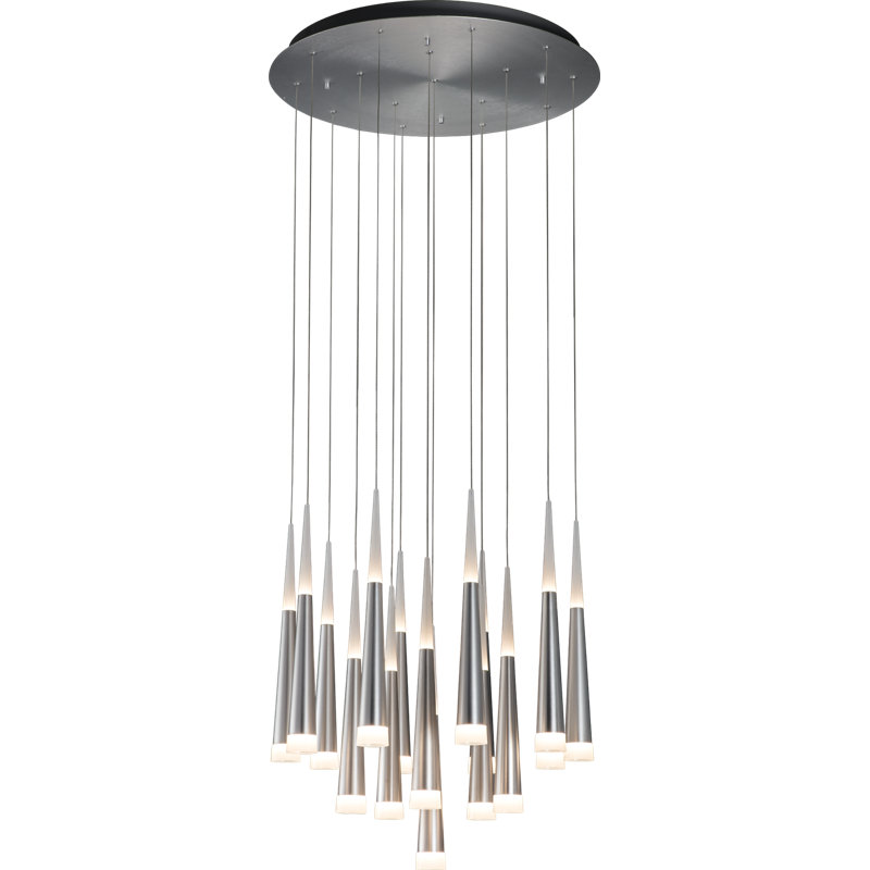 Lustre à niveaux 16 lumières DEL Keshana, Aluminium brossé